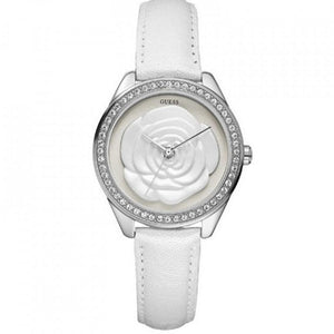 Guess Rosette Analog White Dial White Leather Strap Watch For Women - W75043L1 Authentic Buy Shop Now