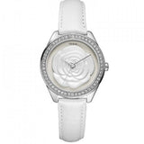 Guess Rosette Analog White Dial White Leather Strap Watch For Women - W75043L1 Authentic Buy Shop Now