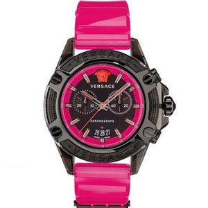 Versace Icon Active Chronograph Quartz Black Dial Pink Rubber Strap Watch For Men - VEZ700221 Authentic Buy Shop Now