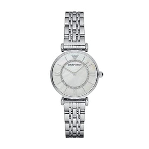 Emporio Armani Gianni T-Bar Mother of Pearl Dial Silver Stainless Steel Watch For Women - AR1908 Authentic Buy Shop Now