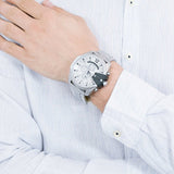 Diesel Mega Chief Chronograph Silver Dial Silver Steel Strap Watch For Men - DZ4501 Authentic Buy Shop Now