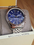 Michael Kors Lexington Chronograph Blue Dial Silver Steel Strap Watch for Men - MK8280 Authentic Buy Shop Now