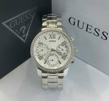 Guess Mini Sunrise Chronograph Quartz Silver Dial Silver Steel Strap Watch For Women - W0623L1 Authentic Buy Shop Now