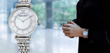 Emporio Armani Gianni T-Bar Mother of Pearl Dial Silver Stainless Steel Watch For Women - AR1908 Authentic Buy Shop Now