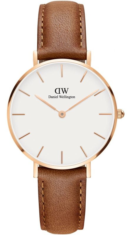 Daniel Wellington Petite Durham White Dial Brown Leather Strap Watch For Women - DW00100172 Authentic Buy Shop Now