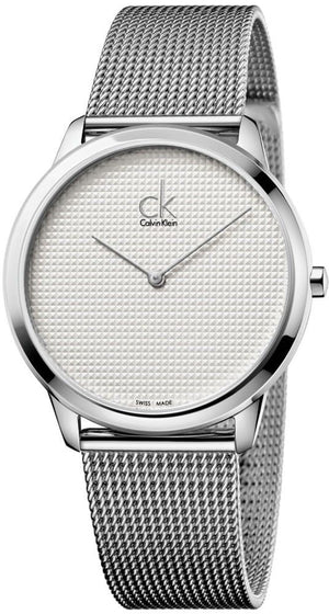 Calvin Klein Minimal White Dial Silver Mesh Bracelet Watch for Men - K3M2112Y Authentic Buy Shop Now