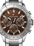 Tommy Hilfiger Hudson Chronograph Quartz Brown Dial Silver Steel Strap Watch For Men - 1791229 Authentic Buy Shop Now