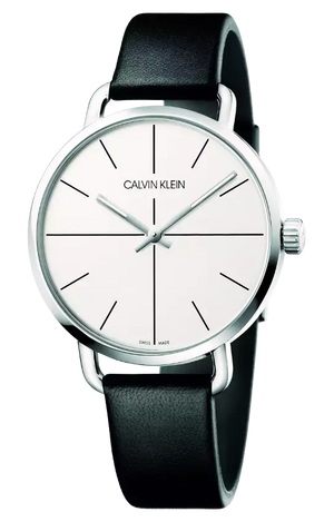 Calvin Klein Even Silver Dial Black Leather Strap Watch for Men - K7B211CY Authentic Buy Shop Now