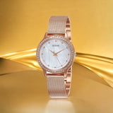 Guess Chelsea Mother of Pearl White Dial Rose Gold Mesh Strap Watch For Women - W0647L2 Authentic Buy Shop Now