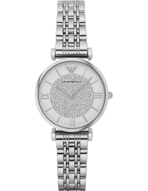 Emporio Armani Gianni T Bar White Crystal Pave Dial Silver Stainless Steel Strap Watch For Women - AR1925 Authentic Buy Shop Now