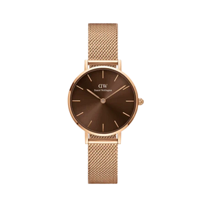 Daniel Wellington Petite Amber Brown Dial Gold Mesh Strap Watch For Women - DW00100476 Authentic Buy Shop Now