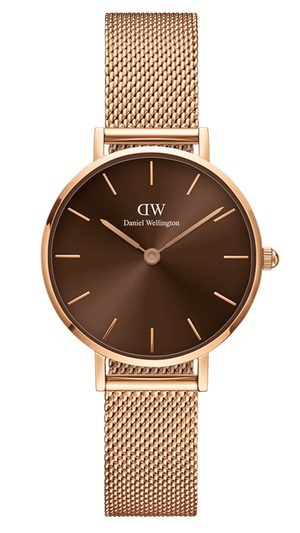 Daniel Wellington Petite Amber Brown Dial Rose Gold Mesh Strap Watch for Women - DW00100478 Authentic Buy Shop Now