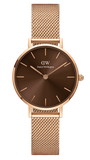 Daniel Wellington Petite Amber Brown Dial Rose Gold Mesh Strap Watch for Women - DW00100478 Authentic Buy Shop Now