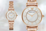 Emporio Armani Gianni T Bar Mother of Pearl Rose Gold Stainless Steel Strap Watch For Women - AR1909 Authentic Buy Shop Now
