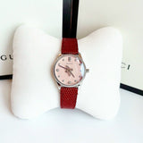 Gucci G Timeless Quartz Diamonds Pink Dial Red Leather Strap Watch For Women - YA1265017 Authentic Buy Shop Now