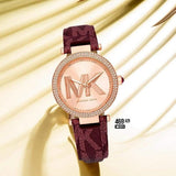 Michael Kors Parker Rose Gold Dial Maroon Leather Strap Watch For Women - MK2974 Authentic Buy Shop Now