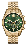 Michael Kors Lexington Chronograph Green Dial Gold Steel Strap Watch for Men - MK8446 Authentic Buy Shop Now