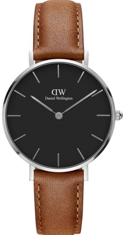 Daniel Wellington Petite Sterling Black Dial Brown Leather Strap Watch For Women - DW00100178 Authentic Buy Shop Now