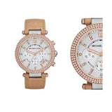 Michael Kors Parker Chronograph White Dial Tan Leather Strap Watch for Women - MK5633 Authentic Buy Shop Now
