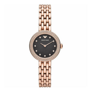 Emporio Armani Rosa Quartz Mother of Pearl Black Dial Rose Gold Steel Strap Watch For Women - AR11372 Authentic Buy Shop Now