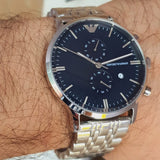 Emporio Armani Gianni Chronograph Blue Dial Silver Steel Strap Watch For Men - AR80013 Authentic Buy Shop Now