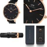 Daniel Wellington Classic Petite Sheffield Black Dial Black Leather Strap Watch For Women - DW00100224 Authentic Buy Shop Now