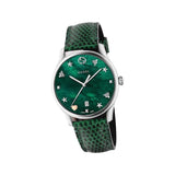 Gucci G-Timeless Green Mother of Pearl Dial Green Leather Strap Watch For Women - YA126585 Authentic Buy Shop Now