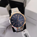 Emporio Armani Renato Chronograph Blue Dial Two Tone Steel Strap Watch For Men - AR80025 Authentic Buy Shop Now