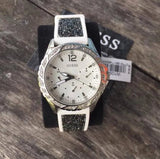 Guess Swirl Quartz Silver Dial White Silicone Strap Watch for Women - W1096L1 Authentic Buy Shop Now