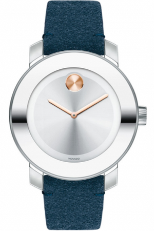 Movado Bold Silver Dial Blue Leather Strap Watch for Women - 3600446 Authentic Buy Shop Now