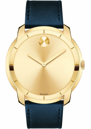 Movado Bold Gold Dial Blue Leather Strap Watch For Men - 3600469 Authentic Buy Shop Now