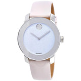 Movado Bold Glitter Silver Dial Pink Leather Strap Watch For Women - 3600522 Authentic Buy Shop Now