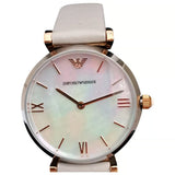 Emporio Armani Gianni T Bar Quartz Mother of Pearl Dial White Leather Strap Watch For Women - AR1965 Authentic Buy Shop Now