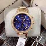 Michael Kors Parker Chronograph Blue Dial Gold Steel Strap Watch For Women - MK6262 Authentic Buy Shop Now