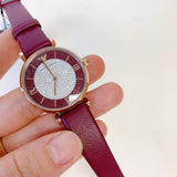 Emporio Armani Gianni T Bar Crystals Maroon Dial Maroon Leather Strap Watch for Women - AR11487 Authentic Buy Shop Now