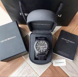 Emporio Armani Sigma Chronograph Black Dial Black Leather Strap Watch For Men - AR6131 Authentic Buy Shop Now