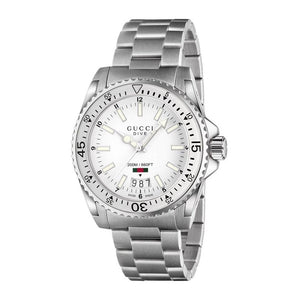 Gucci Dive Quartz White Dial Silver Steel Strap Watch for Men - YA136302 Authentic Buy Shop Now