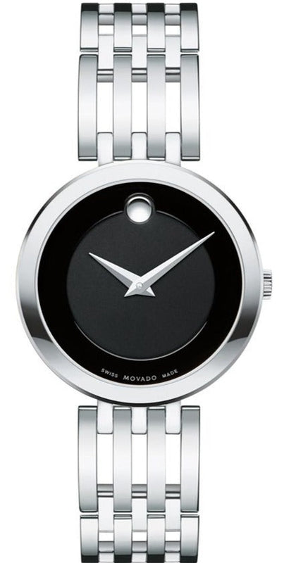 Movado Esperanza 28mm Black Dial Silver Steel Strap Watch For Women - 0607051 Authentic Buy Shop Now