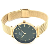 Daniel Wellington Petite Emerald Green Dial Gold Mesh Strap Watch For Women - DW00100479 Authentic Buy Shop Now