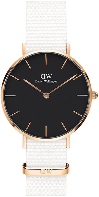 Daniel Wellington Classic Petite Dover Black Dial White NATO Strap Watch For Women - DW00100312 Authentic Buy Shop Now
