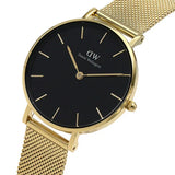 Daniel Wellington Classic Petite Black Dial Gold Mesh Bracelet Watch For Women - DW00100347 Authentic Buy Shop Now