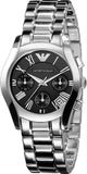 Emporio Armani Velente Chronograph Black Dial Silver Steel Strap Watch For Women - AR0674 Authentic Buy Shop Now