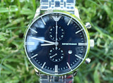 Emporio Armani Gianni Chronograph Blue Dial Silver Steel Strap Watch For Men - AR80013 Authentic Buy Shop Now