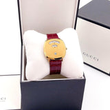 Gucci Grip Quartz Gold Dial Maroon Leather Strap Watch For Women - YA157413 Authentic Buy Shop Now