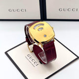Gucci Grip Quartz Gold Dial Maroon Leather Strap Watch For Women - YA157413 Authentic Buy Shop Now
