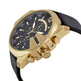 Diesel Mega Chief Chronograph Black Dial Black Leather Strap Watch For Men - DZ4344 Authentic Buy Shop Now