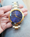Michael Kors Slim Runway Blue Dial Two Tone Steel Strap Watch for Women - MK3479 Authentic Buy Shop Now