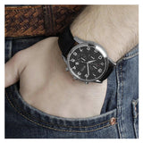 Hugo Boss Aeroliner Chronograph Quartz Black Dial Black Leather Strap Watch For Men - HB1512448 Authentic Buy Shop Now