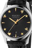 Gucci G Timeless Automatic Black Dial Black Leather Strap Watch For Women - YA126469 Authentic Buy Shop Now