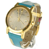 Burberry Heritage Gold Dial Blue Leather Strap Watch for Women - BU9112 Authentic Buy Shop Now
